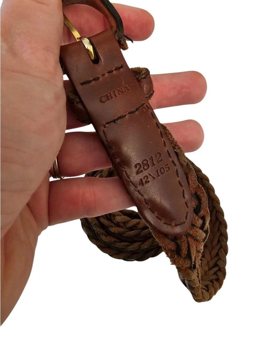 Vintage Mens Sz 42 Brown Leather Woven Braided Belt